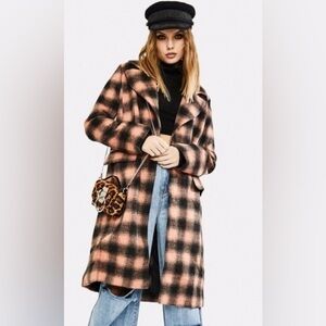 Vigoss black Plaid mid-length casual jacket coat